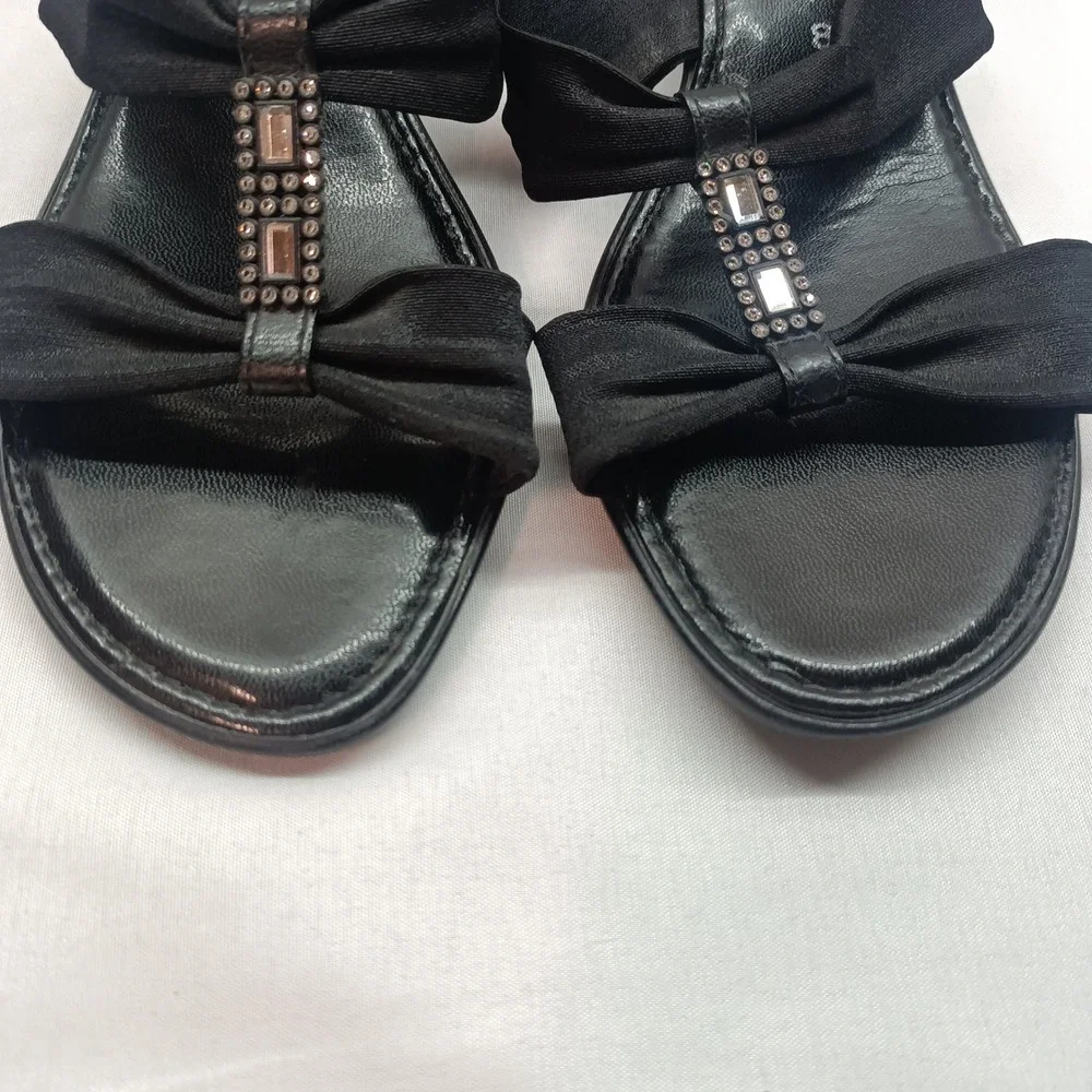 Italian Shoemakers Womens Black Rhinestone Wedge Sandals Made in Italy Size 8